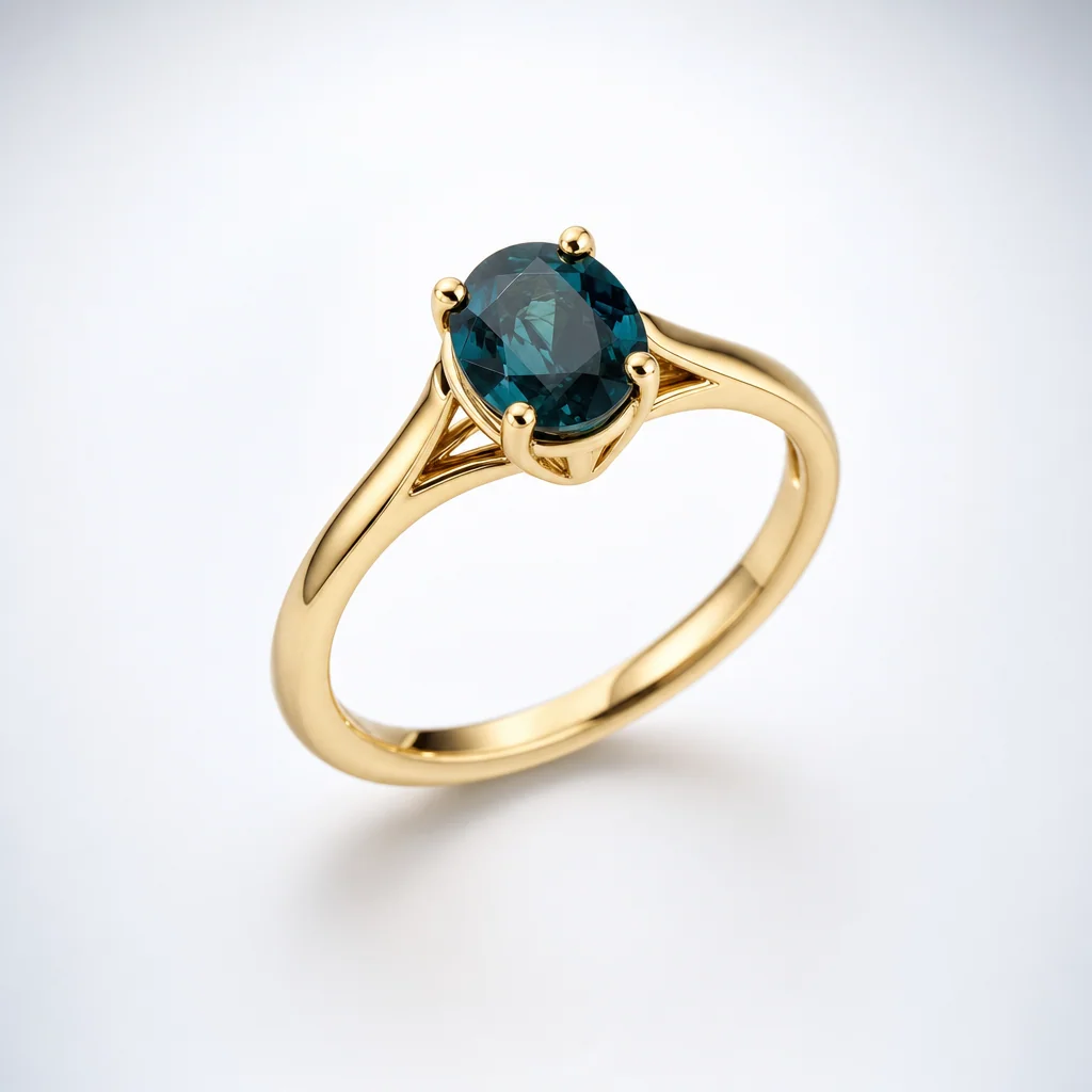 Yellow gold ring with teal sapphire